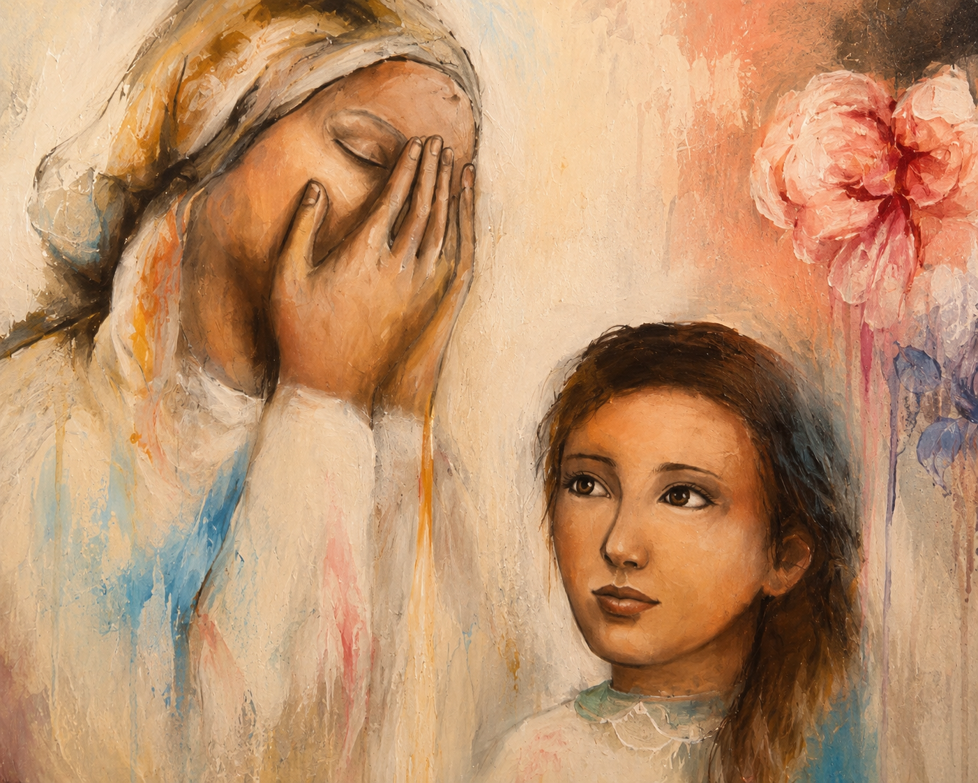 Close-up detail of a finished oil painting